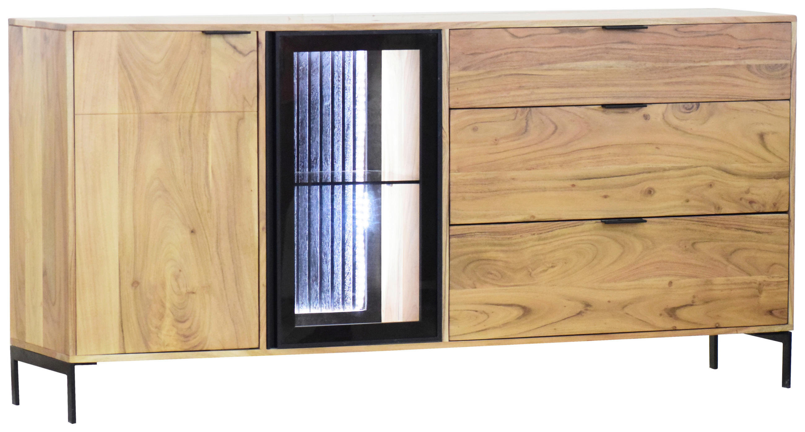 SIDEBOARD 175/85/40 cm  - Schwarz/Akaziefarben, LIFESTYLE, Glas/Holz (175/85/40cm) - Landscape