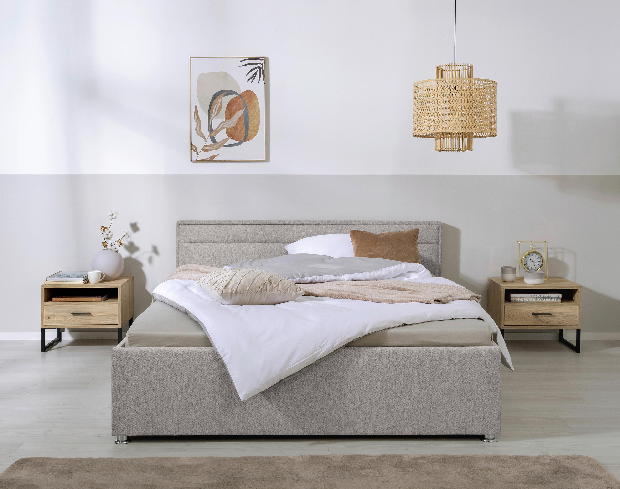 Pat Tapițat, 160/200 cm, gri deschis