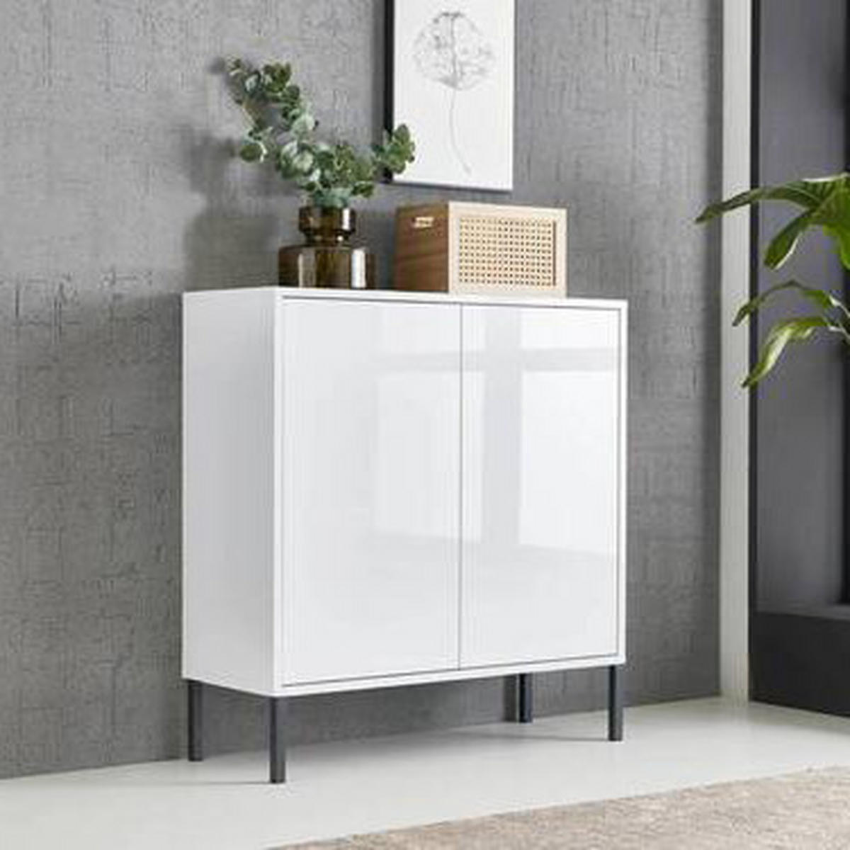 KOMODA, bílá, vysoce lesklá bílá, 79/86/33 cm - bílá/antracitová, Moderní, kov/kompozitní dřevo (79/86/33cm) - MID.YOU