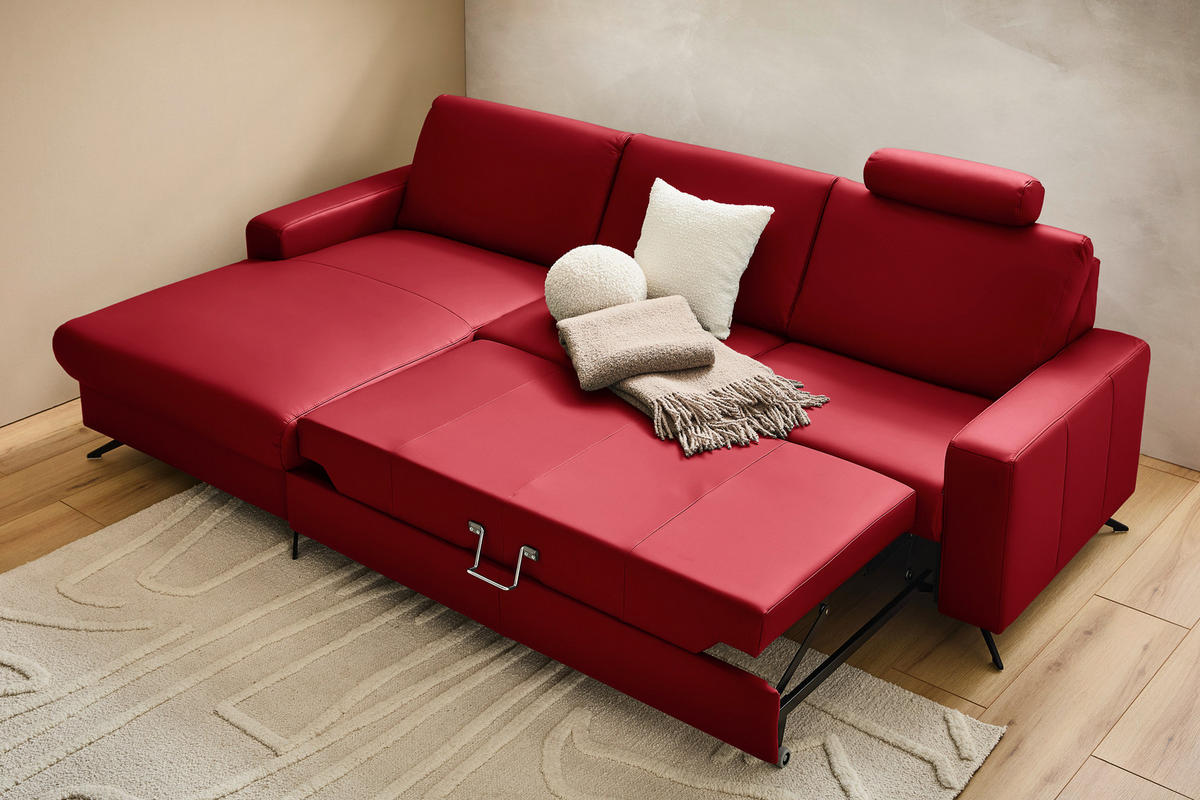 ECKSOFA in Echtleder Rot  - Rot/Schwarz, Design, Leder/Metall (165/267cm) - Lomoco