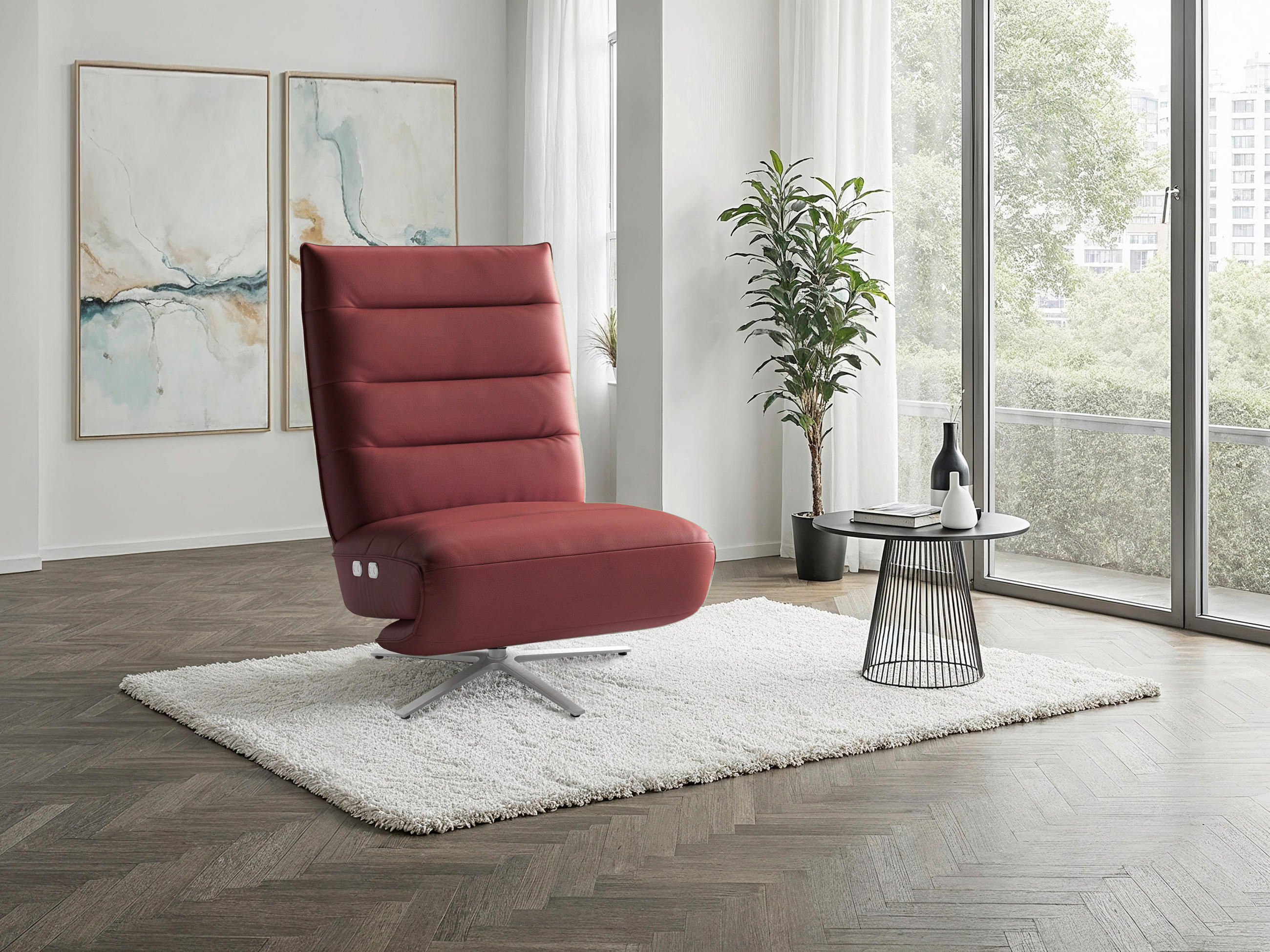 RELAXSESSEL Leder Rotbraun  - Rotbraun/Silberfarben, Basics, Leder/Metall (80/109/98cm) - Sit & More