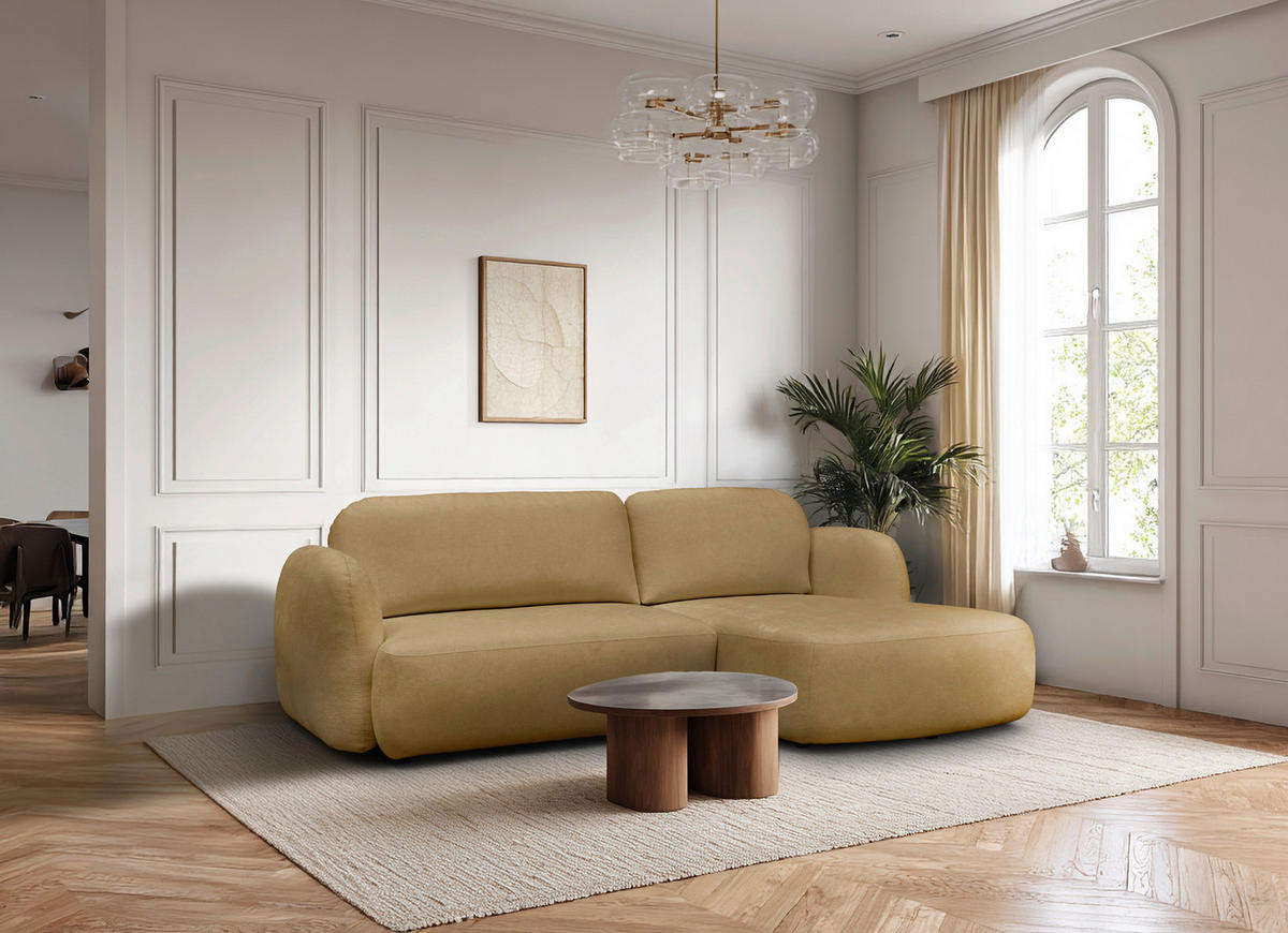 ECKSOFA VELU Senfgelb Chenille  - Senfgelb/Schwarz, Design, Textil (270/175cm) - MID.YOU