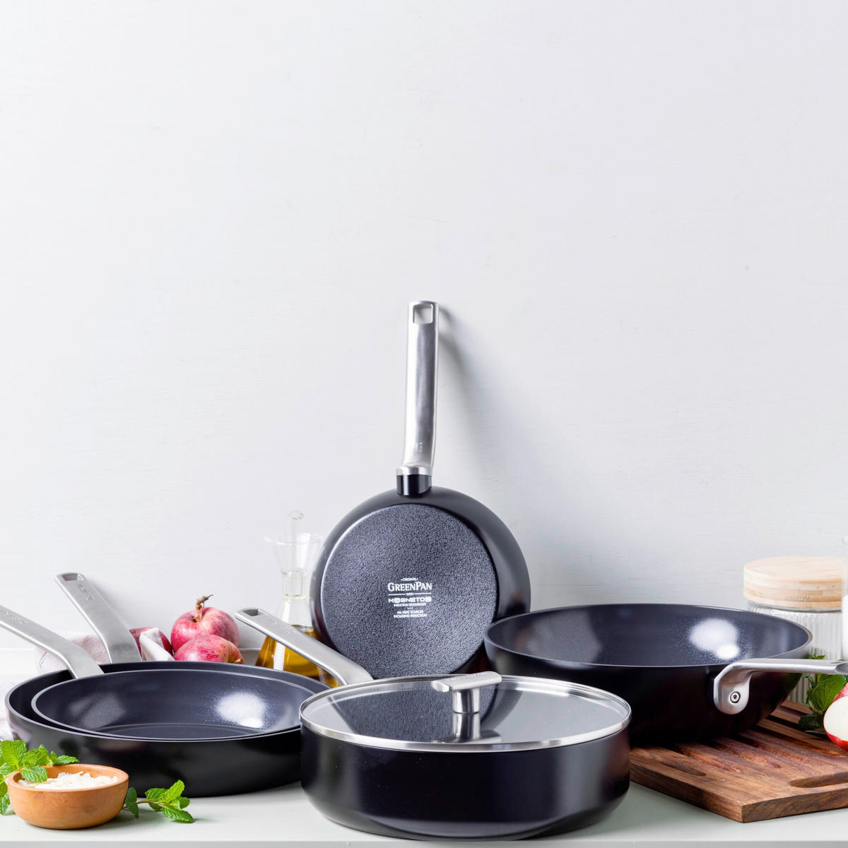 PFANNENSET Evolution Aluminium, Edelstahl 2-teilig  - Edelstahlfarben/Schwarz, Basics, Metall (20 + 28cm) - GreenPan