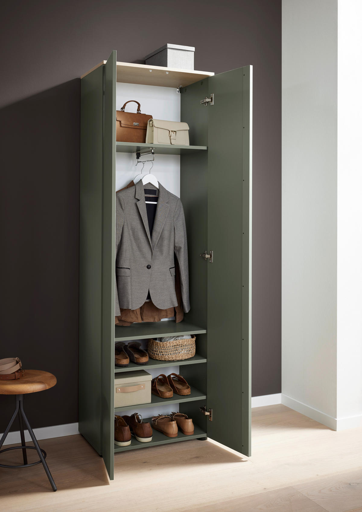 GARDEROBENSCHRANK  in 60,2/191,6/38 cm  - Eichefarben/Schwarz, Design, Holzwerkstoff/Kunststoff (60,2/191,6/38cm) - Voleo