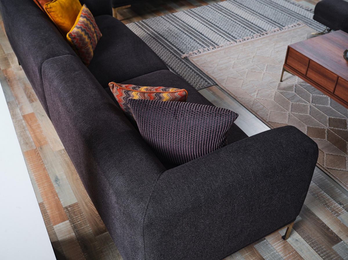 VIERSITZER-SOFA in Leinenoptik Anthrazit  - Anthrazit/Messingfarben, Design, Textil/Metall (286/74/98cm) - Livetastic