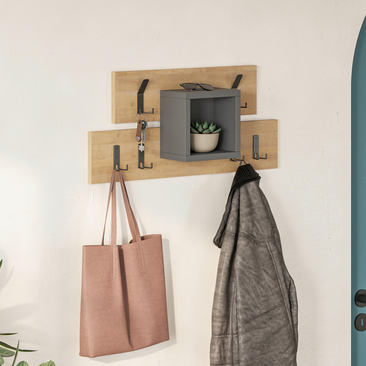 WANDGARDEROBE  in Anthrazit, Eiche dunkel  - Eiche dunkel/Anthrazit, Design, Holzwerkstoff/Metall (68/32/13cm) - Livetastic