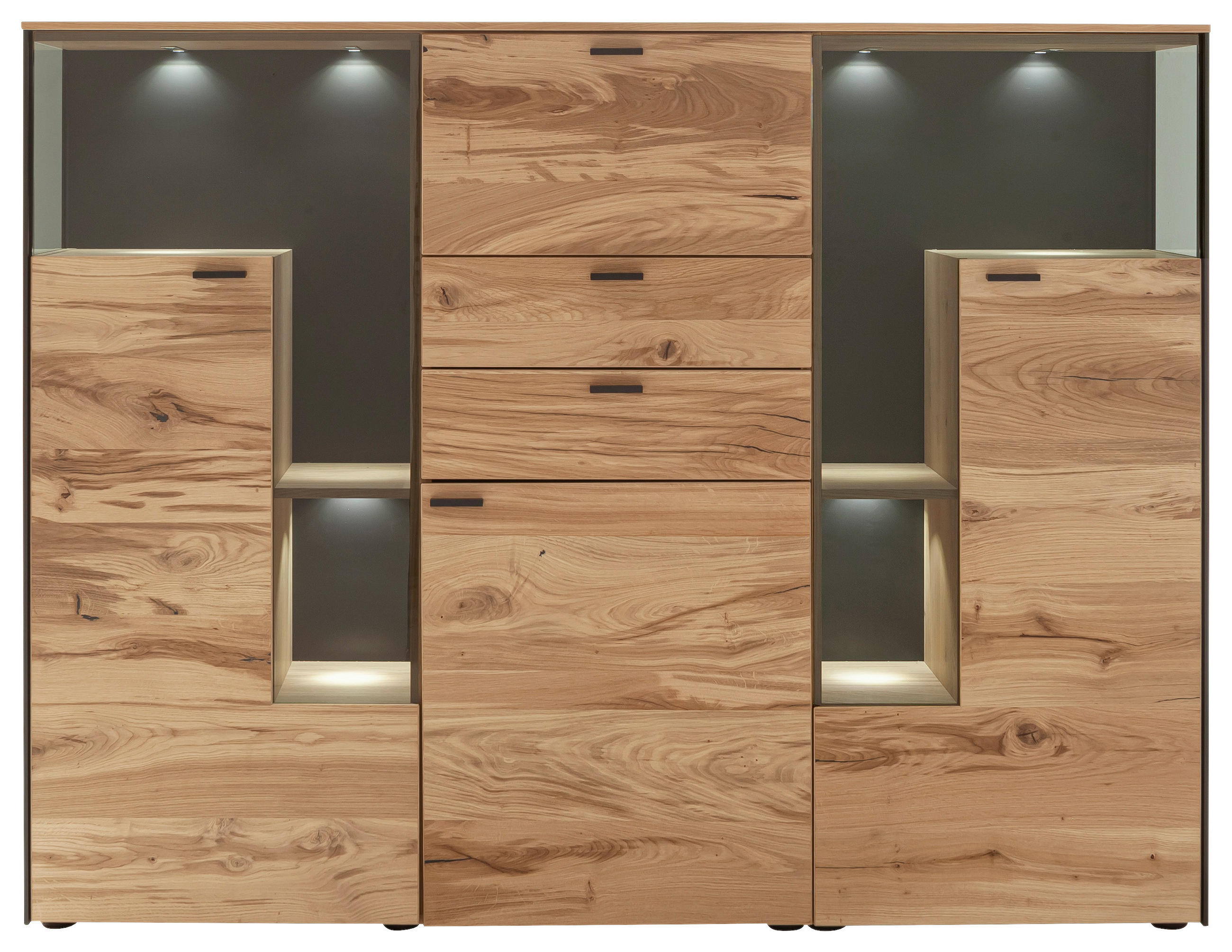 HIGHBOARD Anthrazit, Eichefarben  182/139/43 cm  - Eichefarben/Anthrazit, Design, Glas/Holz (182/139/43cm) - Schöner Wohnen