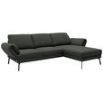 ECKSOFA  in Flachgewebe Grün Armteilverstellung, Relaxfunktion, Drehsitzfunktion  255-365/175-224 cm  - Schwarz/Grün, Design, Textil/Metall (255-365/175-224cm) - Dieter Knoll