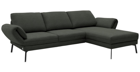 ECKSOFA  in Flachgewebe Grün Armteilverstellung, Relaxfunktion, Drehsitzfunktion  255-365/175-224 cm  - Schwarz/Grün, Design, Textil/Metall (255-365/175-224cm) - Dieter Knoll