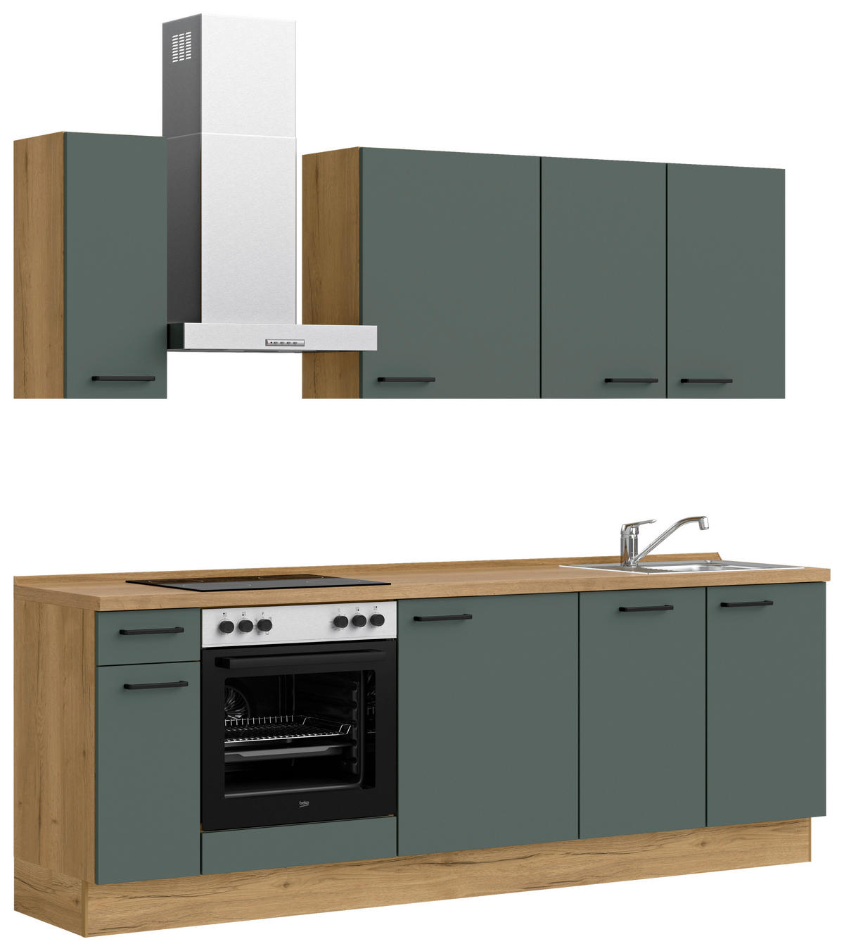 KÜCHENBLOCK Easytouch 240 cm  in Eichefarben, Dunkelgrün  - Dunkelgrün/Eichefarben, MODERN, Holzwerkstoff/Metall (240cm) - Nobilia