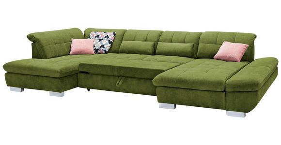 WOHNLANDSCHAFT in Mikrofaser Grün - Chromfarben/Grün, Design, Kunststoff/Textil (204/350/211cm) - Xora