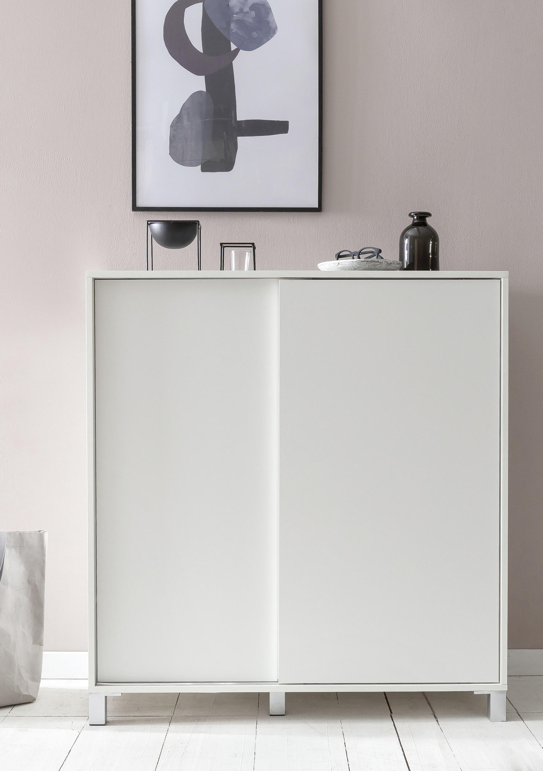 SCHUHSCHRANK Weiß  - Silberfarben/Weiß, KONVENTIONELL, Holzwerkstoff/Kunststoff (100/108/37,5cm) - MID.YOU