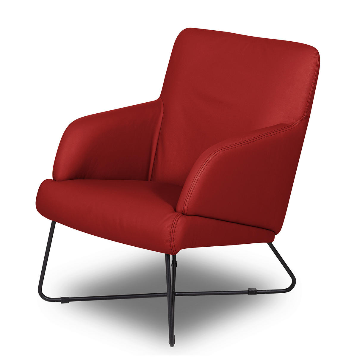 SESSEL in Echtleder Rot  - Rot/Schwarz, Design, Leder/Metall (67/87/74cm) - Livetastic