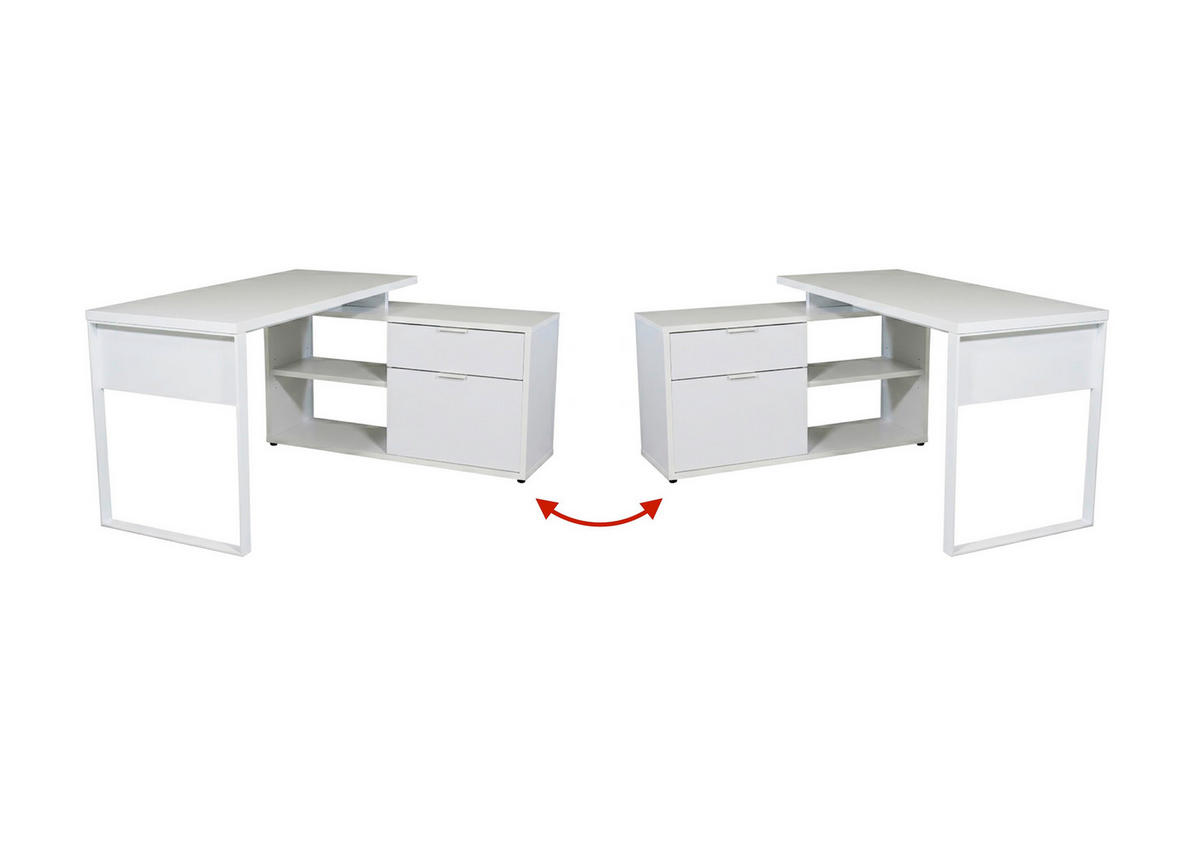 ECKSCHREIBTISCH 150/120/76 cm Weiß Kabeldurchlass, Stauraum, seitenverkehrt montierbar  - Weiß, MODERN, Holzwerkstoff/Metall (150/120/76cm) - MID.YOU