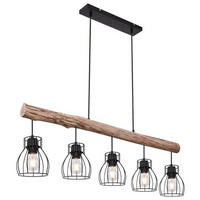 ZÁVĚSNÉ SVÍTIDLO, 104/13,6/140 cm  - černá/přírodní barvy, Basics, kov/dřevo (104/13,6/140cm) - Globo