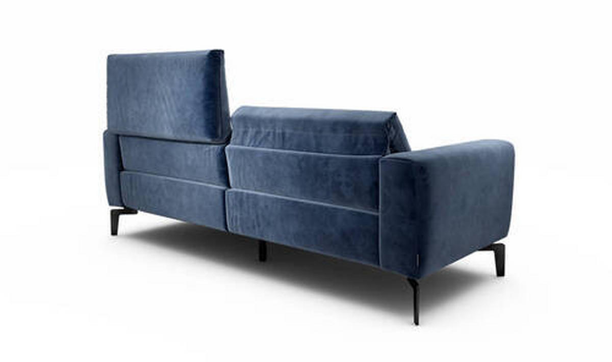 2,5-Sitzer inkl. Hocker in Samt Dunkelblau  - Schwarz/Dunkelblau, Design, Textil/Metall (220/86/86-94cm) - SENSOO