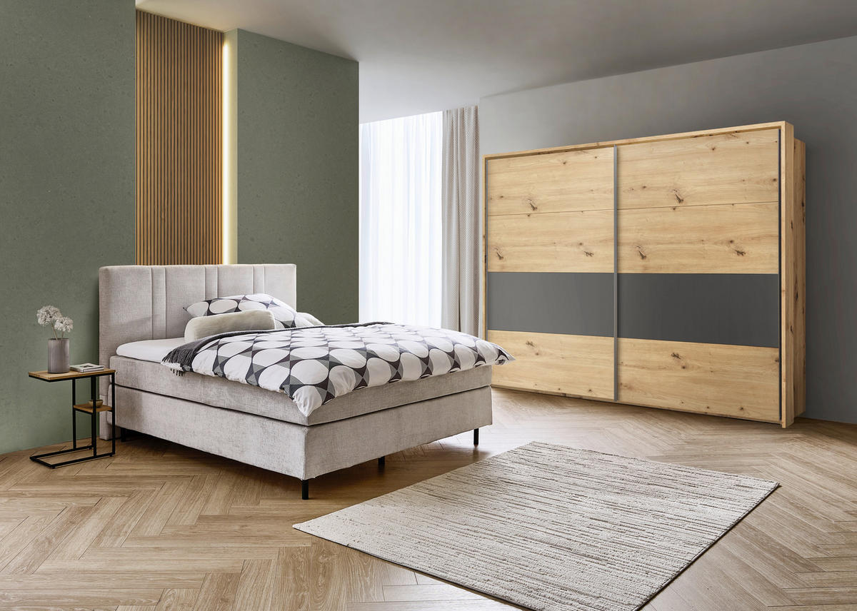 BOXSPRINGBETT 180/200 cm  in Perlmutt  - Perlmutt/Schwarz, Design, Holz/Textil (180/200cm) - Welnova