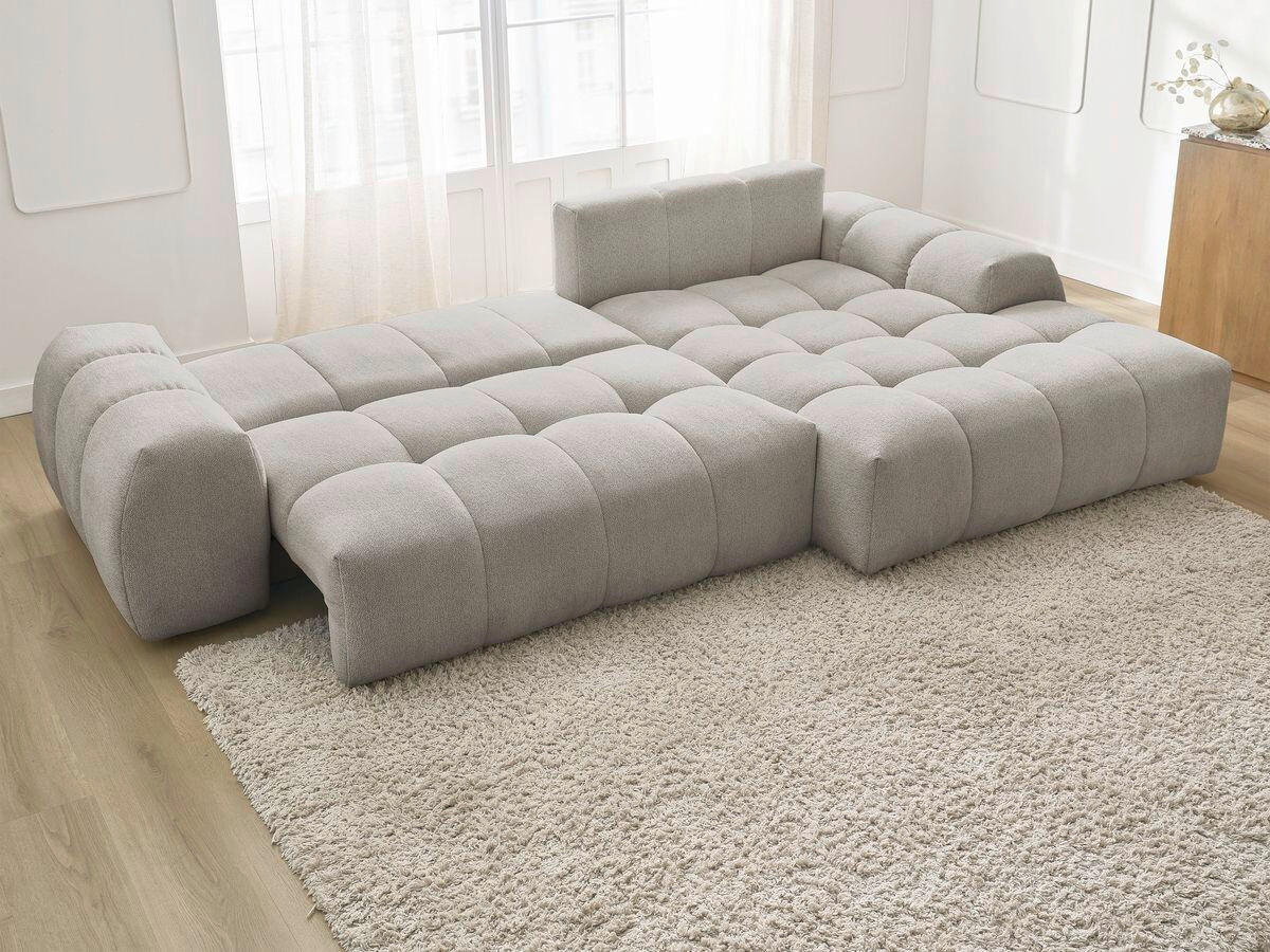 ECKSCHLAFSOFA EVEREST  mit Rücken echt, Armteil links, Armteil rechts Flachgewebe Taupe  - Taupe/Schwarz, MODERN, Kunststoff/Textil (180/318cm) - Livetastic