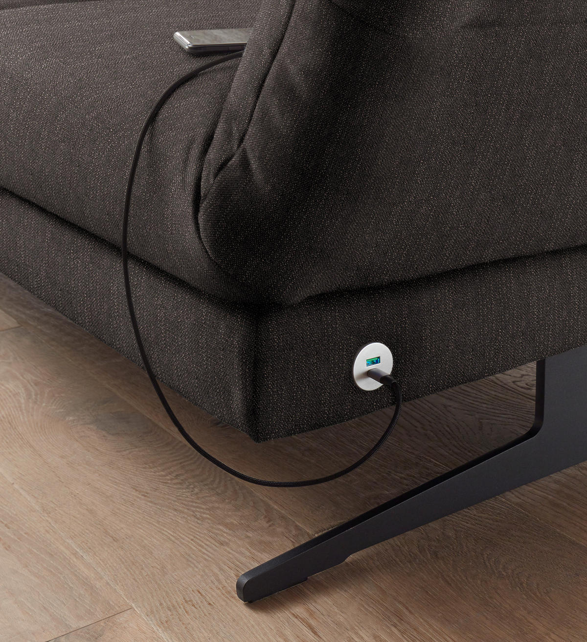 ECKSOFA  in Flachgewebe Dunkelbraun  176-217/279-327 cm  - Dunkelbraun/Schwarz, Design, Textil/Metall (176-217/279-327cm) - Dieter Knoll