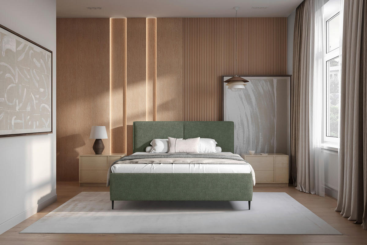 TAPECIRANI KREVET   180/200 cm   tamno zelena  - tamno zelena/crna, Moderno, drvni materijal/drvo (180/200cm) - MID.YOU