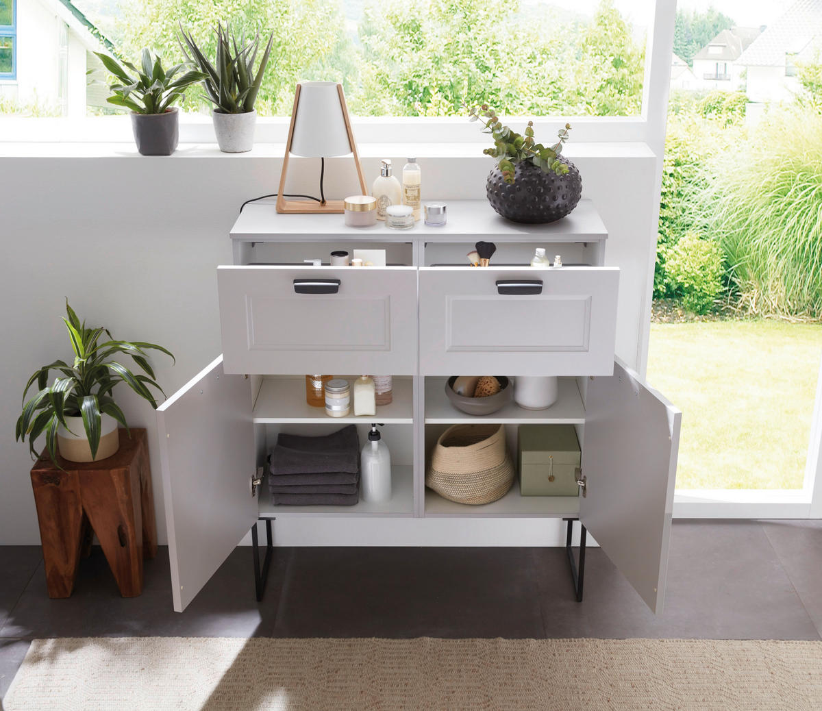 SEITENSCHRANK 100/116,4/37,2 cm  - Hellgrau/Schwarz, ROMANTIK / LANDHAUS, Holzwerkstoff/Metall (100/116,4/37,2cm) - Celina Home
