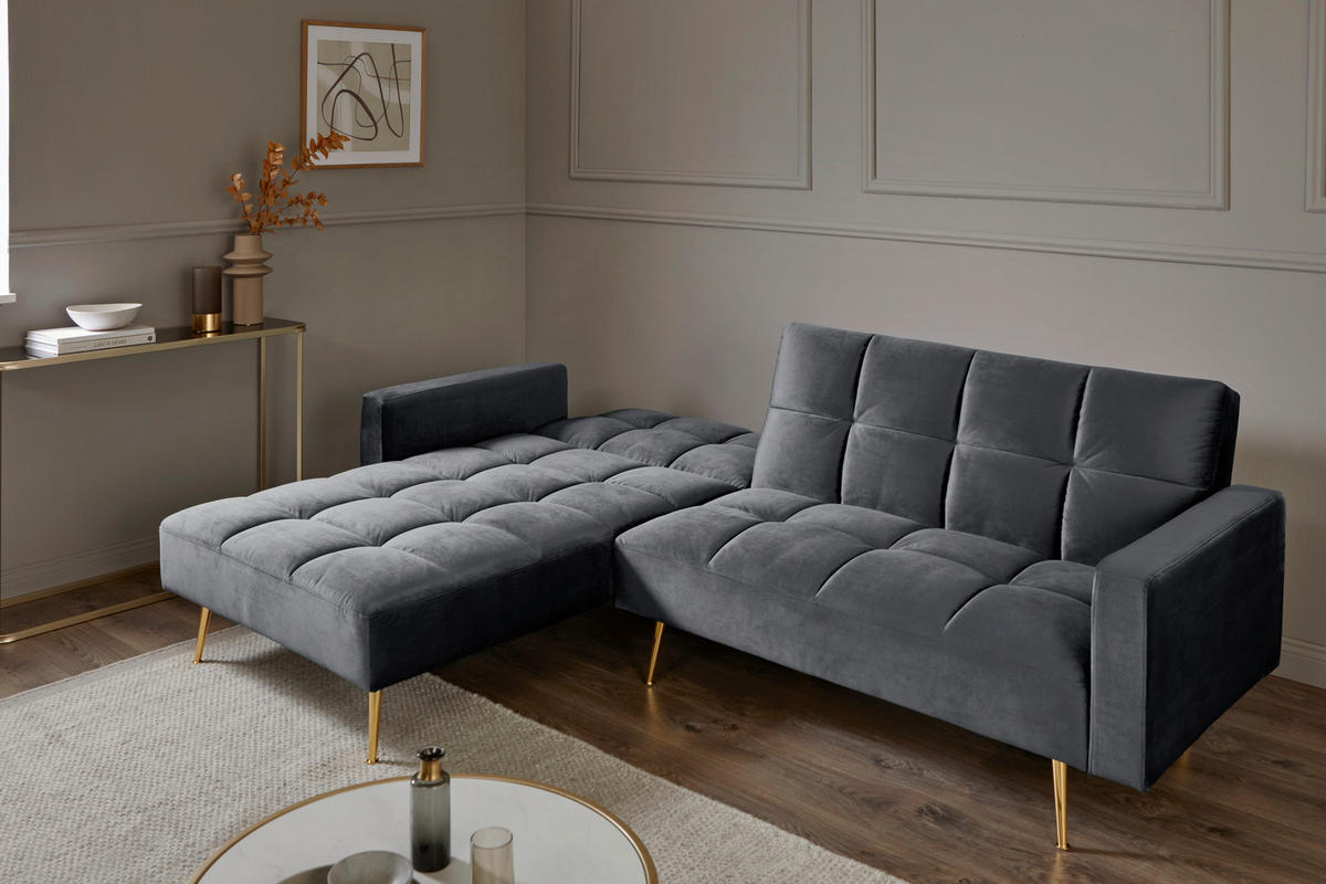 ECKSCHLAFSOFA CHILLAX POSH CORNER EU Grau, Platinfarben Samt  - Platinfarben/Goldfarben, MODERN, Holz/Textil (244/150cm) - Livetastic