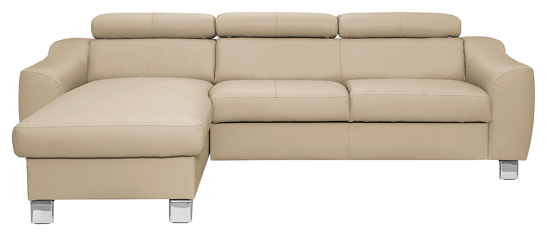 ECKSOFA in Lederlook Echtleder Beige  - Chromfarben/Beige, Design, Leder/Textil (176/242cm) - Livetastic