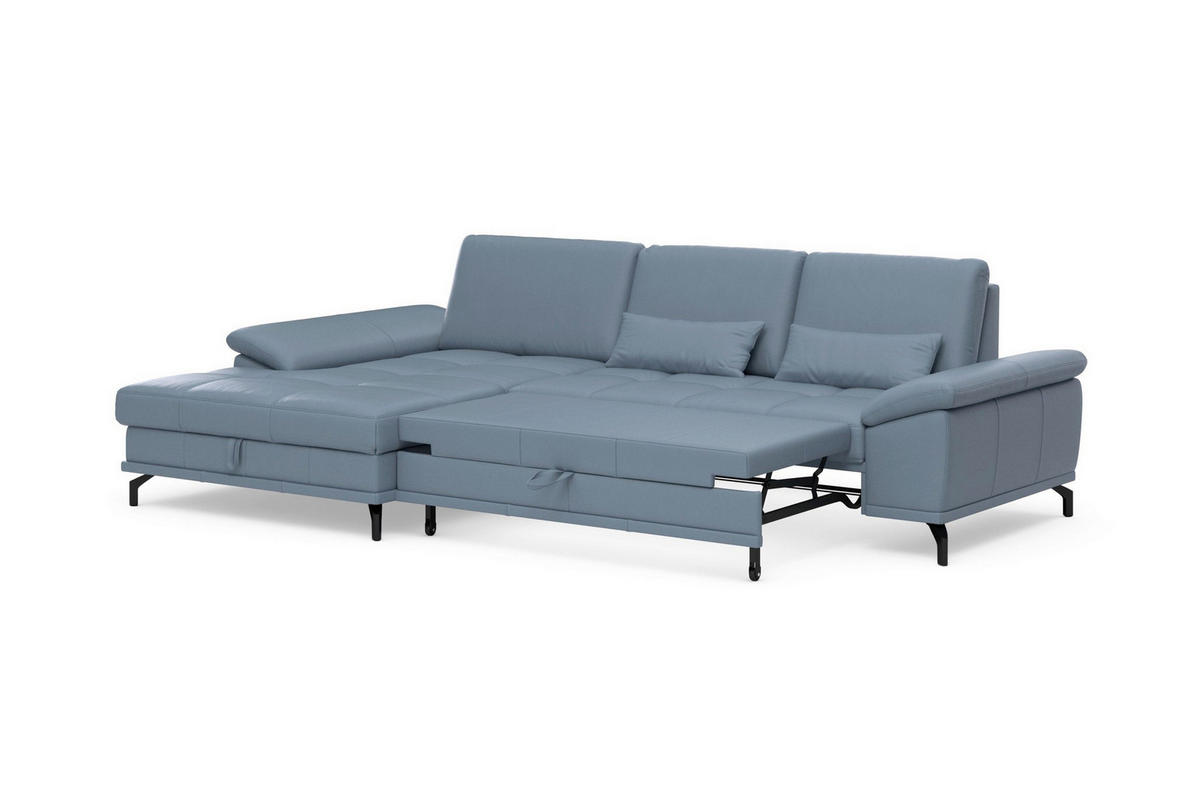 ROHOVÁ SEDAČKA, kůže, šedomodrá - šedomodrá/černá, Basics, kov/kůže (176/301cm) - Sit & More