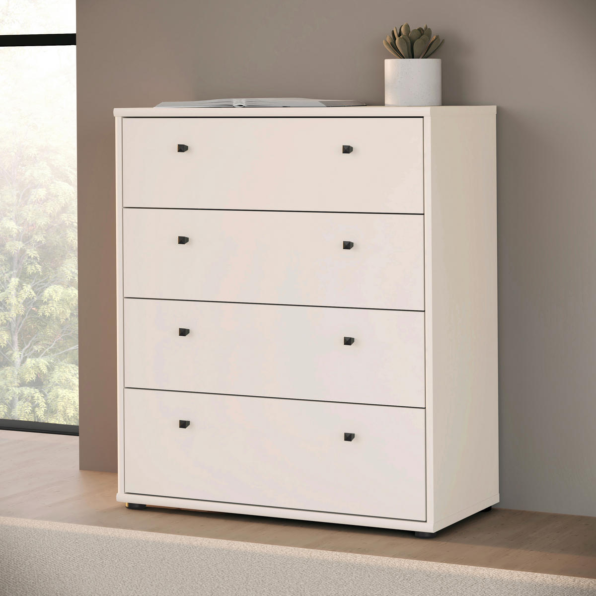 KOMMODE , 73,7/85,5/34,8 cm, 4 Schublade(n)  - Sandfarben/Schwarz, Design, Holzwerkstoff/Kunststoff (73,7/85,5/34,8cm)