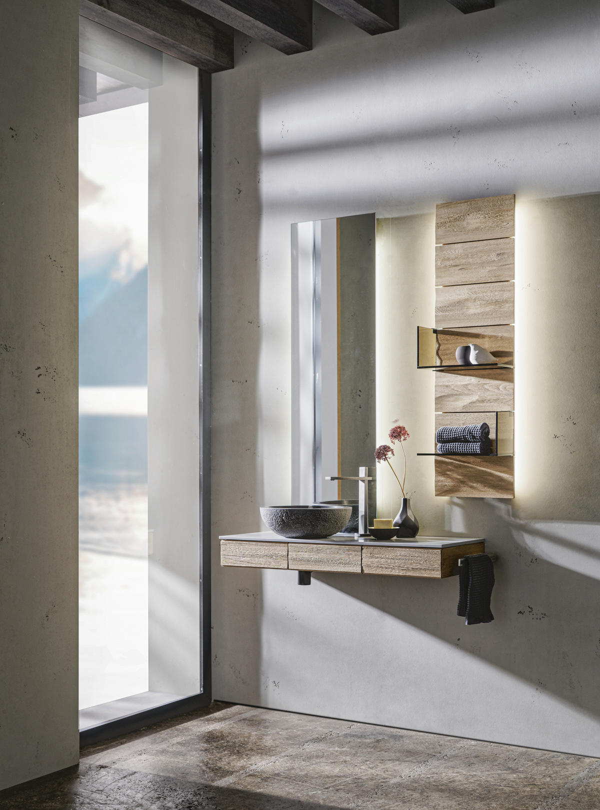 BADEZIMMER  in 96 cm  - Eichefarben/Grau, MODERN, Holz/Stein (96cm) - Voglauer