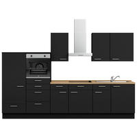 KÜCHENLEERBLOCK 330 cm   in Schwarz, Eichefarben  - Edelstahlfarben/Eichefarben, MODERN, Holzwerkstoff/Metall (330cm) - Nobilia