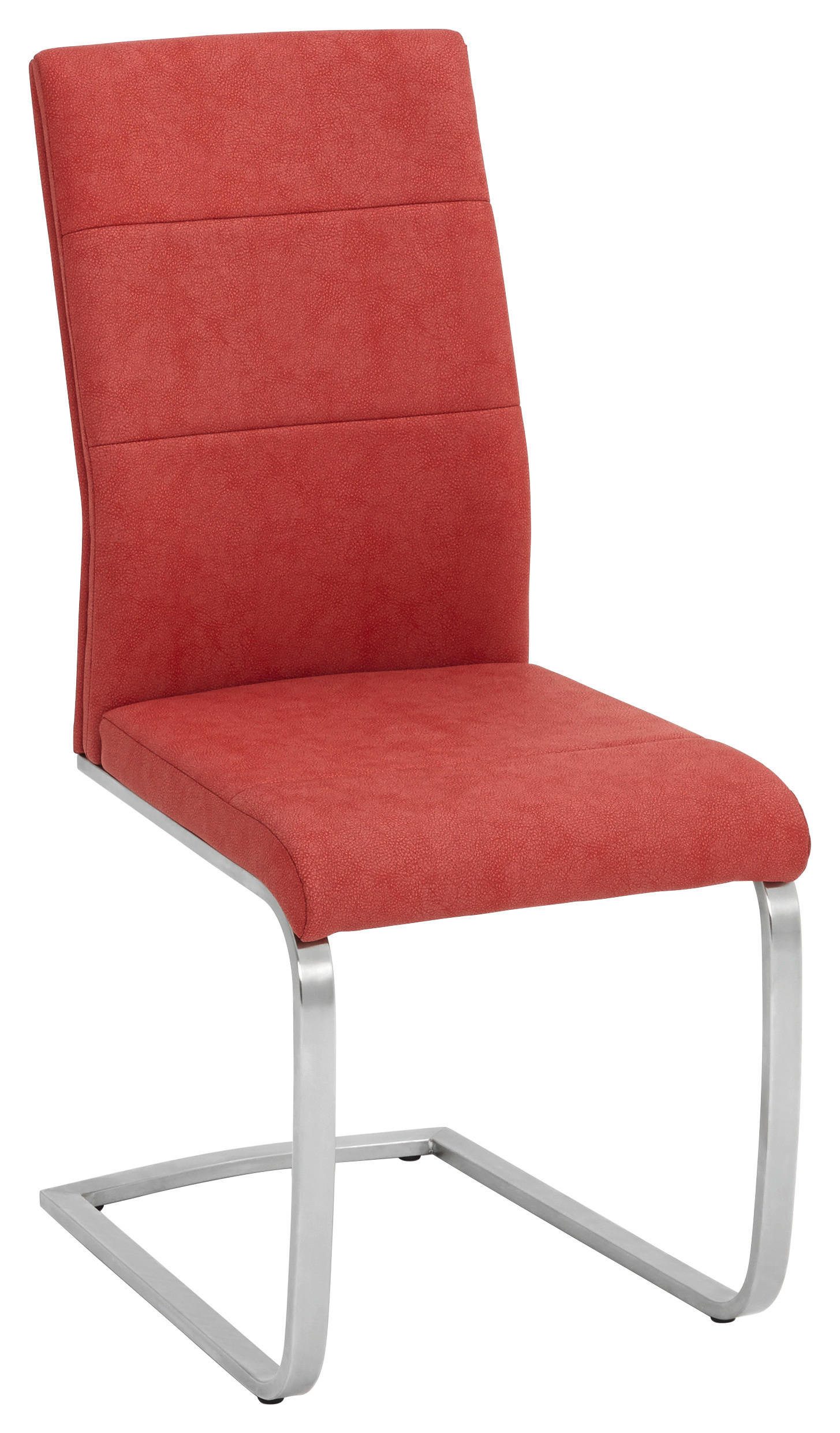 Schwingstuhl in Metall, Textil Rot, Edelstahlfarben