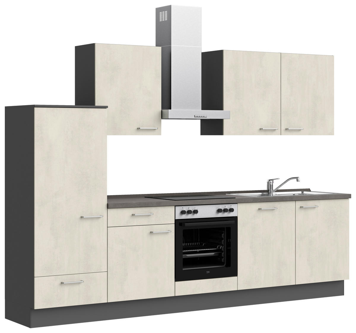 KÜCHENBLOCK 300 cm   in Weiß, Schieferfarben  - Schieferfarben/Edelstahlfarben, MODERN, Holzwerkstoff/Metall (300cm) - Nobilia
