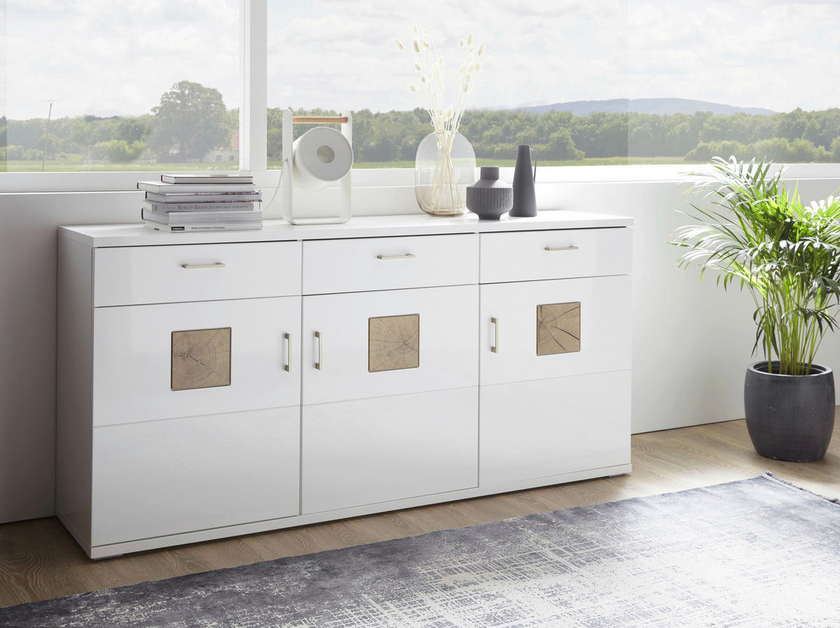 SIDEBOARD Weiss, Eichefarben, Weiss Hochglanz  180/91/43,8 cm  - Weiss Hochglanz/Weiss, Design, Holzwerkstoff/Kunststoff (180/91/43,8cm) - Xora