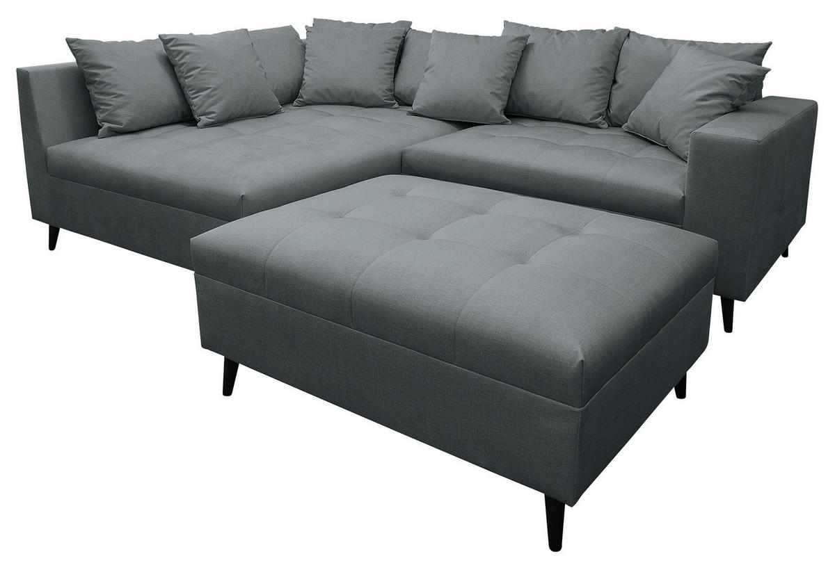 Ecksofa inkl. Hocker, mikrovlakna temno siva  - temno siva/črna, Design, tekstil/les (174/247cm) - MID.YOU