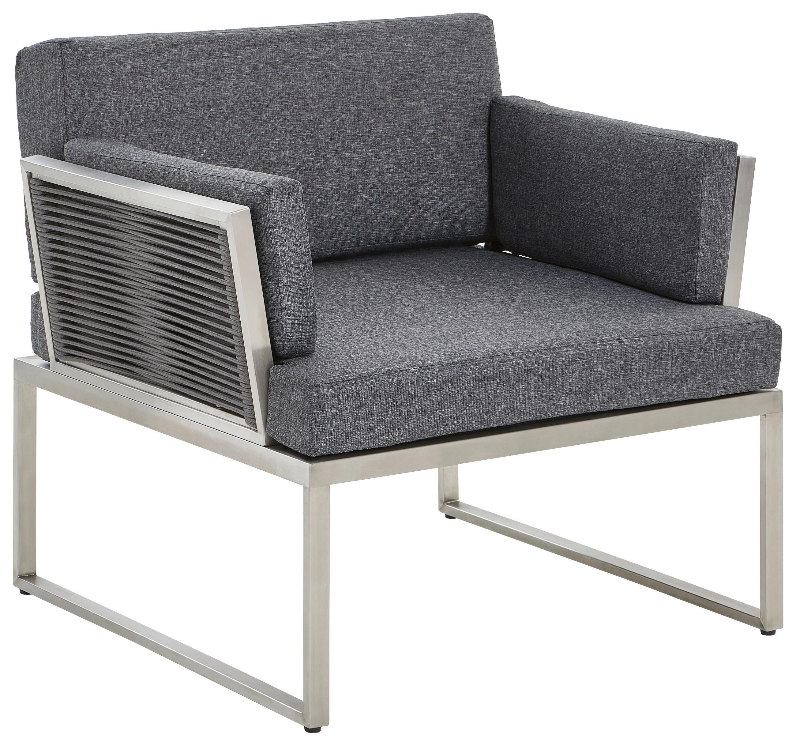 GARTENSESSEL Edelstahl Edelstahlfarben, Dunkelgrau - Edelstahlfarben/Dunkelgrau, Design, Textil/Metall (83/76/83cm) - Amatio