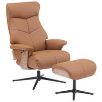 RELAXFÅTÖLJ SET i trä, textil, läder brun  - brun/svart, Design, metall/läder (78/111/81cm) - Livetastic