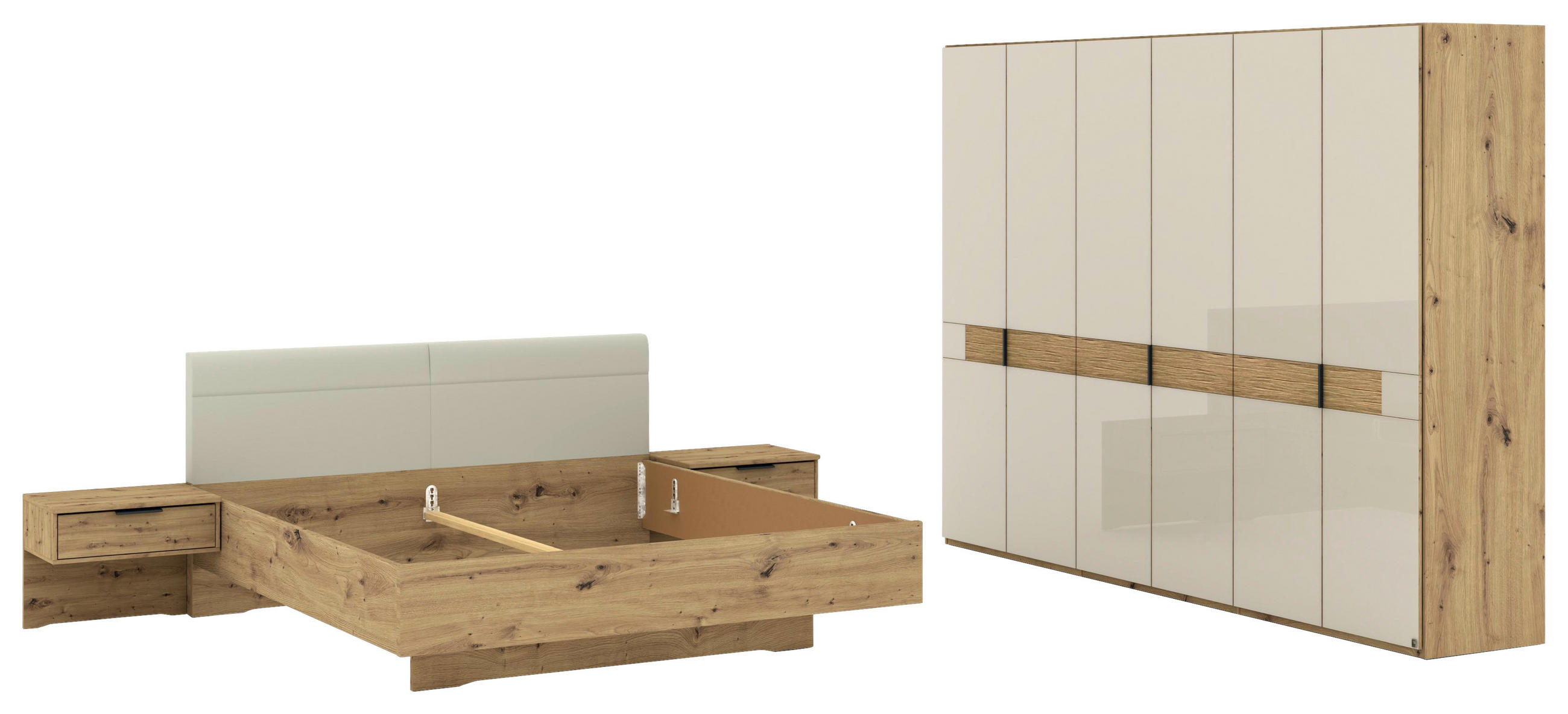 SCHLAFZIMMER Champagner, Eiche Bianco  - Eiche Bianco/Champagner, Design, Glas/Holz (180/200cm) - Musterring