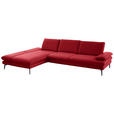 ECKSOFA in Echtleder Rot  195/308 cm  - Rot/Schwarz, Design, Leder/Metall (195/308cm) - Dieter Knoll