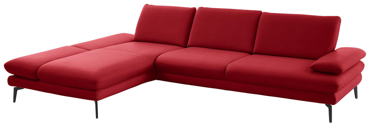 ECKSOFA in Echtleder Rot  - Rot/Schwarz, Design, Leder/Metall (195/308cm) - Dieter Knoll