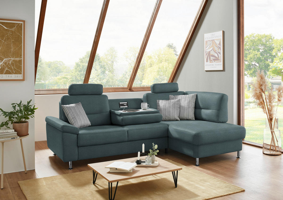 ECKSOFA Flachgewebe Dunkelgrau  - Dunkelgrau/Alufarben, Konventionell, Textil/Metall (244/160cm) - Beldomo Comfort