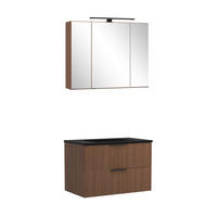 BADEZIMMER 3-teilig  in 80 cm  - Dunkelbraun/Schwarz, Natur, Glas/Holzwerkstoff (80cm) - Held