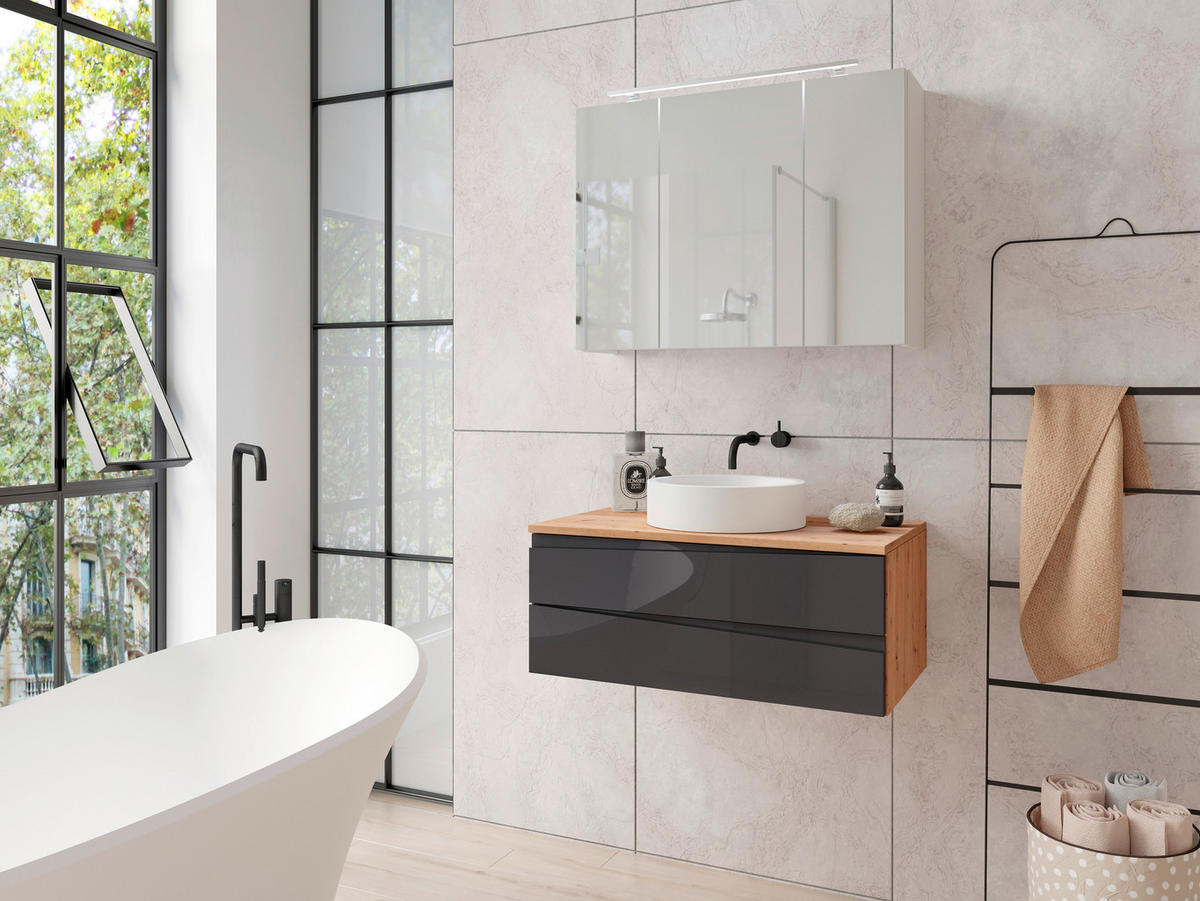 WASCHBECKENUNTERSCHRANK 80/33/47 cm  - Anthrazit/Eiche Artisan, LIFESTYLE, Holzwerkstoff (80/33/47cm) - MID.YOU