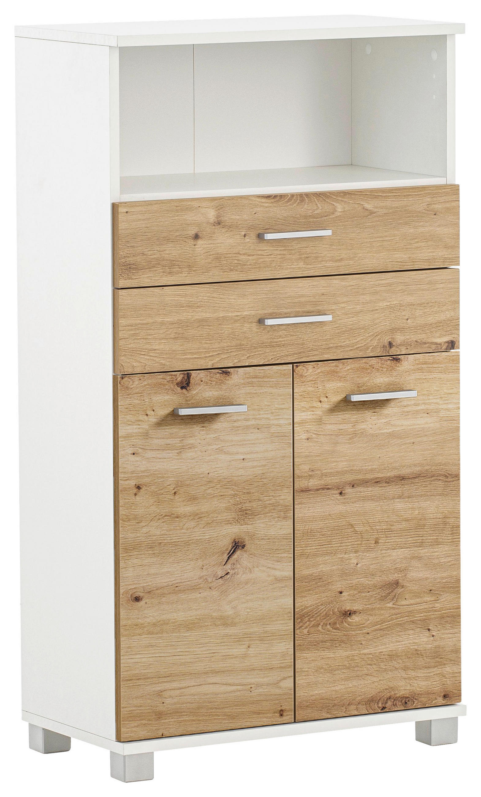 Stylife Midischrank Palermo Weiß, Eiche Artisan 60x110.5x32.6 cm