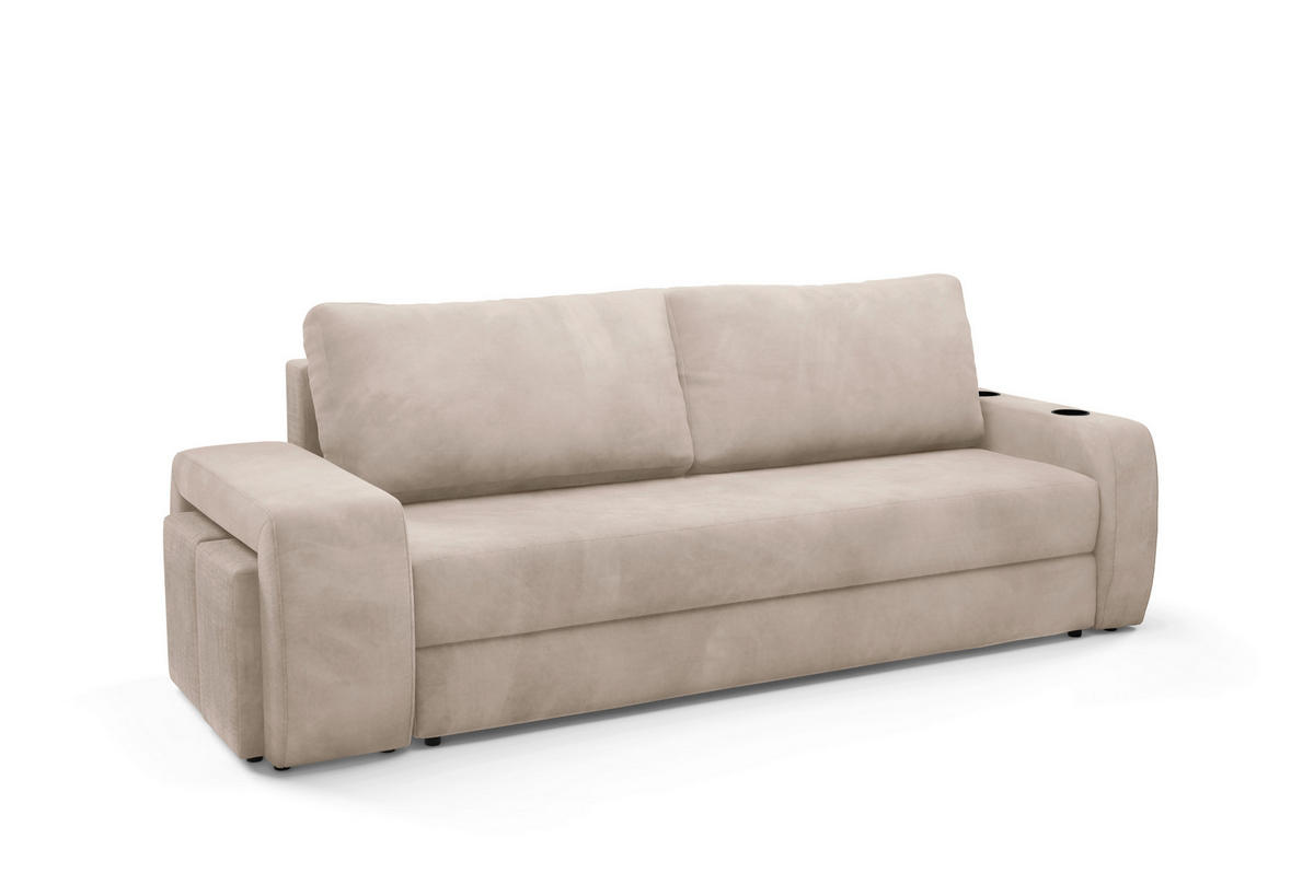 SCHLAFSOFA INES  mit Plüsch Beige  - Beige/Schwarz, Design, Kunststoff/Textil (258/98/95cm) - Livetastic