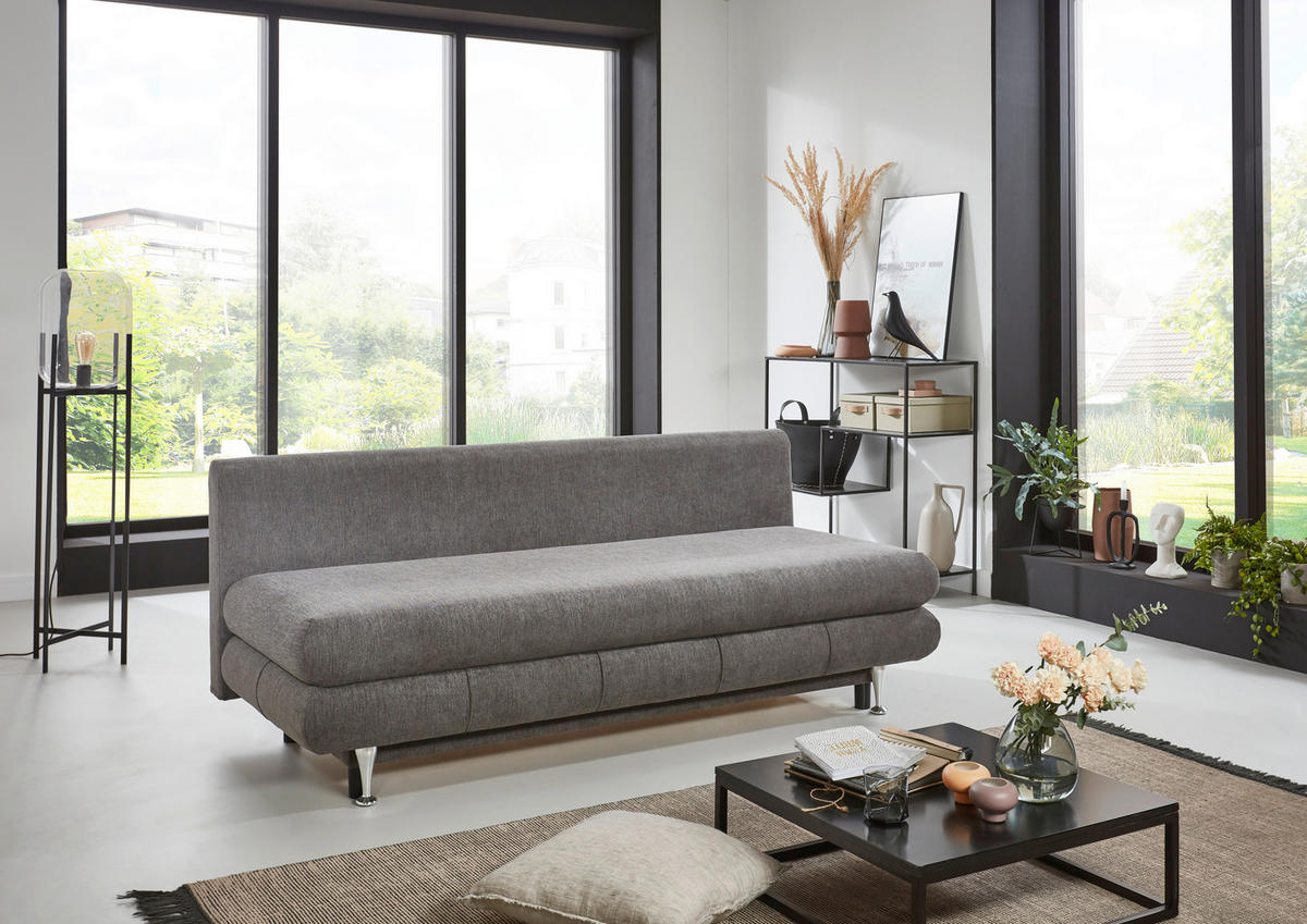 SCHLAFSOFA  mit Webstoff Taupe  - Taupe/Edelstahlfarben, KONVENTIONELL, Kunststoff/Textil (190/93/92cm) - Carryhome