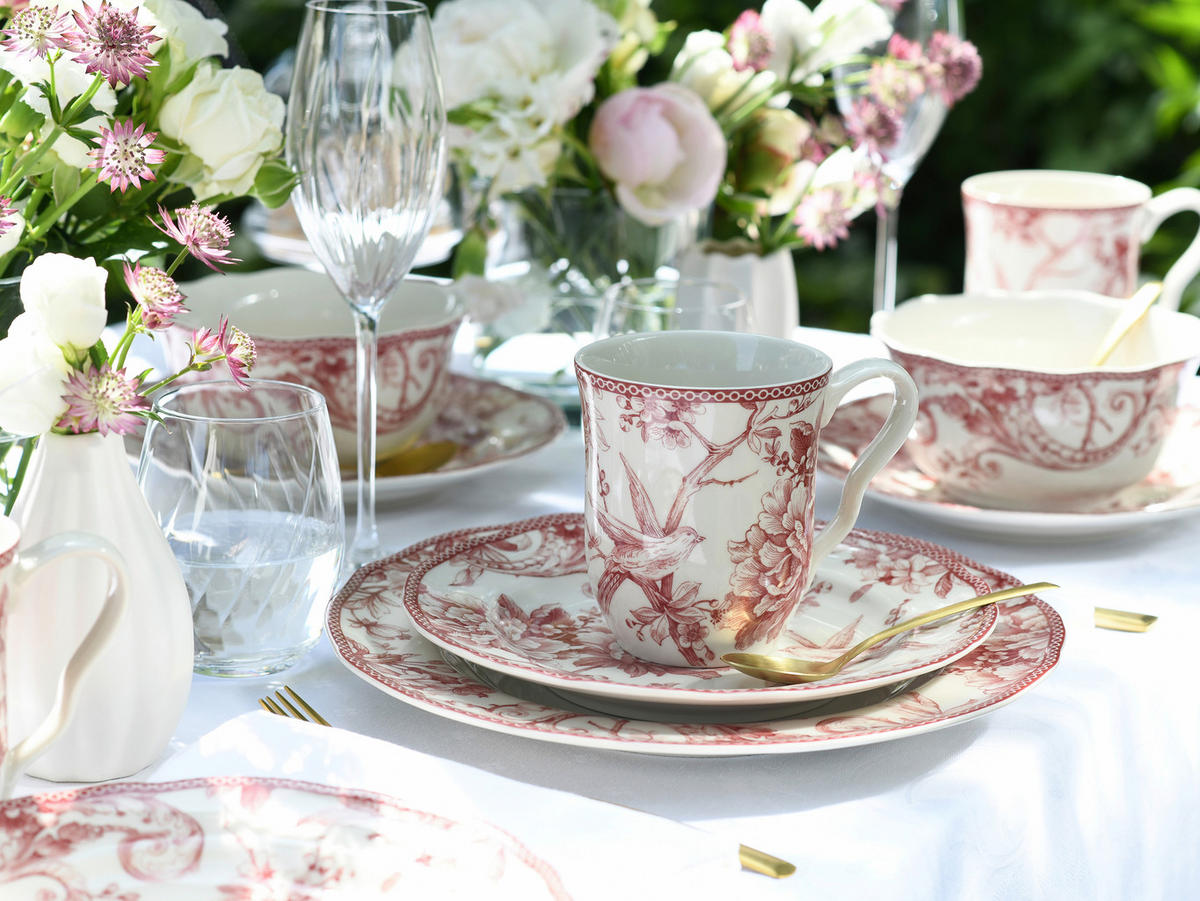 KOMBISERVICE Weiß, Bordeaux Adelaide Rot 16-teilig 4 Personen  - Bordeaux/Weiß, Basics, Keramik - Creatable