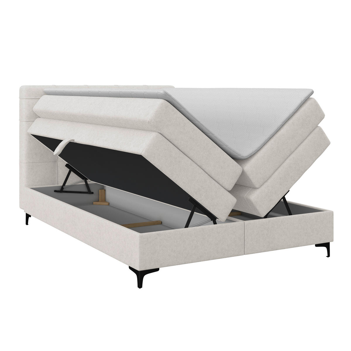 BOXSPRINGBETT 140/200 cm,  in Beige, H3 = fest  - Beige/Schwarz, KONVENTIONELL, Kunststoff/Textil (140/200cm)