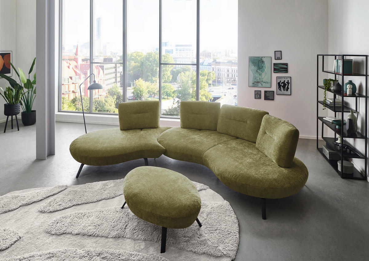 BIGSOFA Flachgewebe Olivgrün  - Schwarz/Olivgrün, Design, Textil/Metall (456/93/138cm) - Moderano