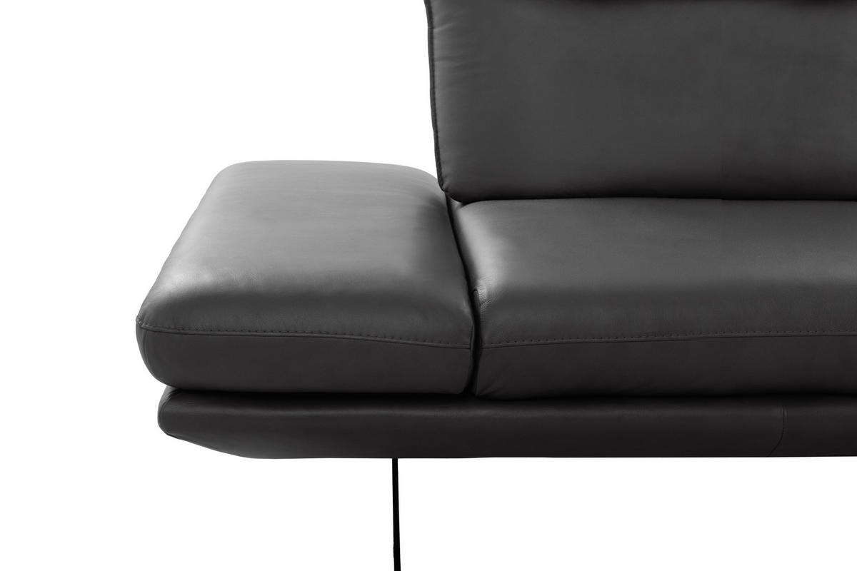 2,5-SITZER Echtleder Dunkelgrau  - Dunkelgrau/Schwarz, Design, Leder/Metall (218/95/107cm) - Celina Home